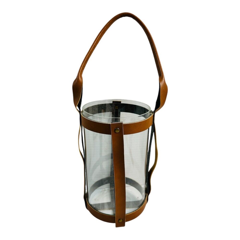 Glass Lantern Candle Holder, Leather Straps Lantern Holder. For Led Candles Only